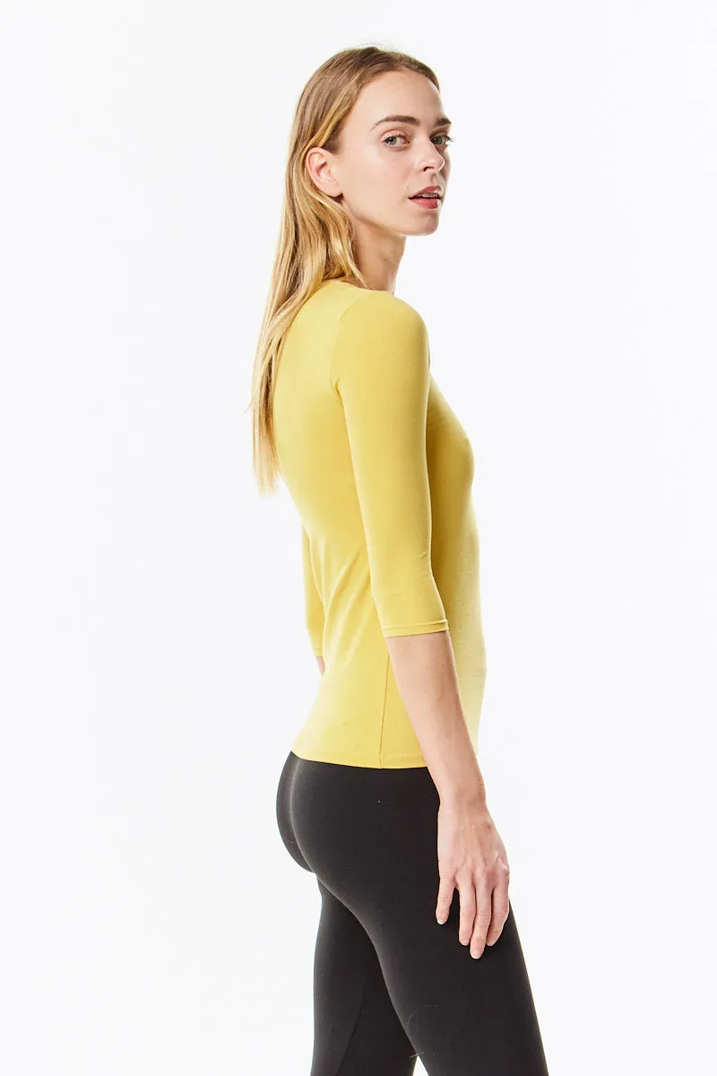 3/4 Sleeve Mustard Muted Yellow Cotton Layering Shell