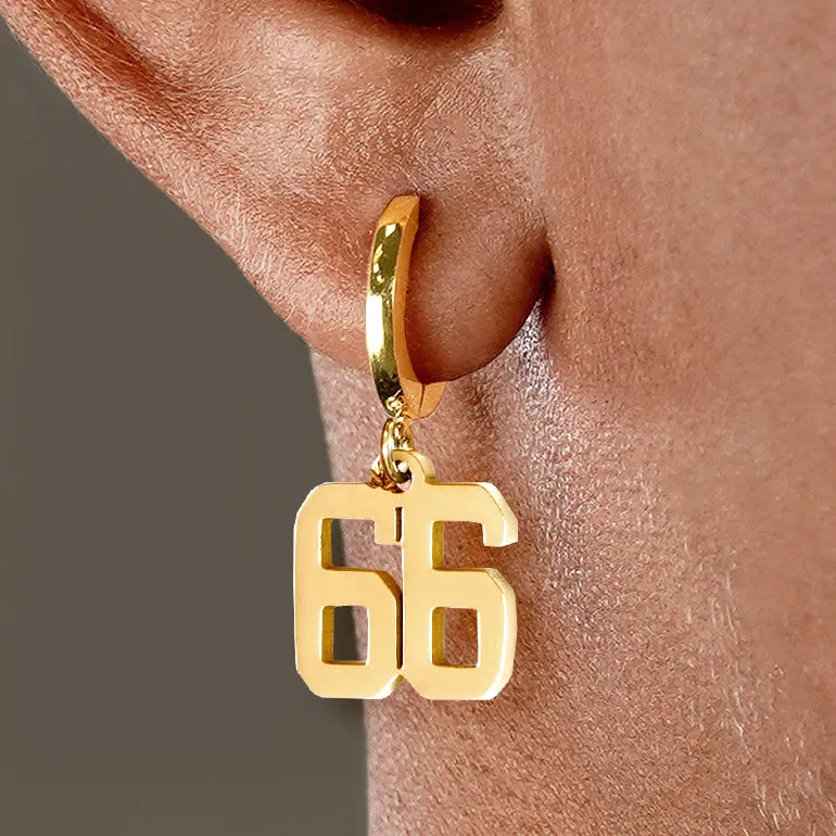 66 Number Earring - Gold Plated Stainless Steel