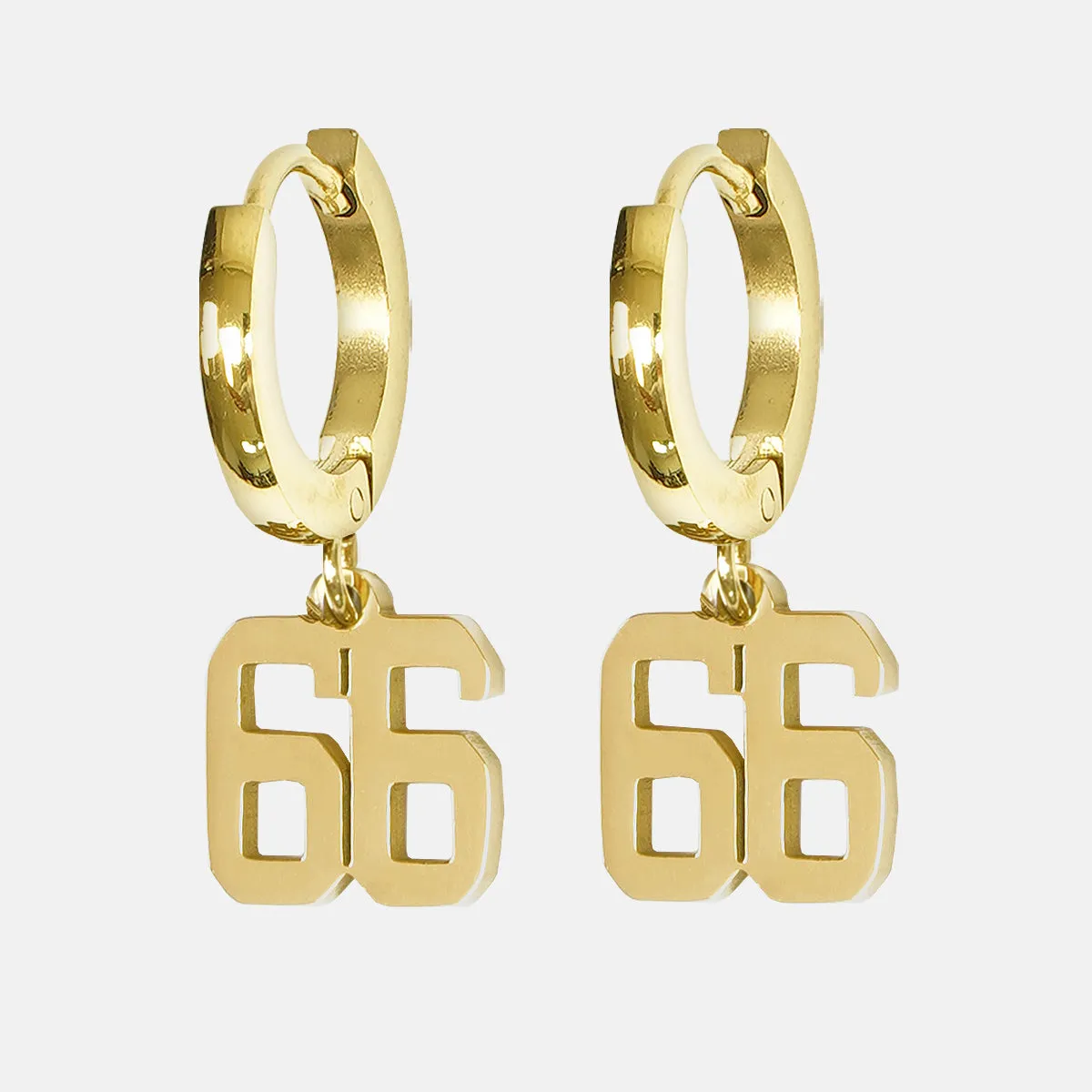 66 Number Earring - Gold Plated Stainless Steel