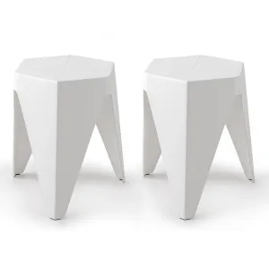 ArtissIn Set of 2 Puzzle Stool Plastic Stacking Stools Chair Outdoor Indoor White