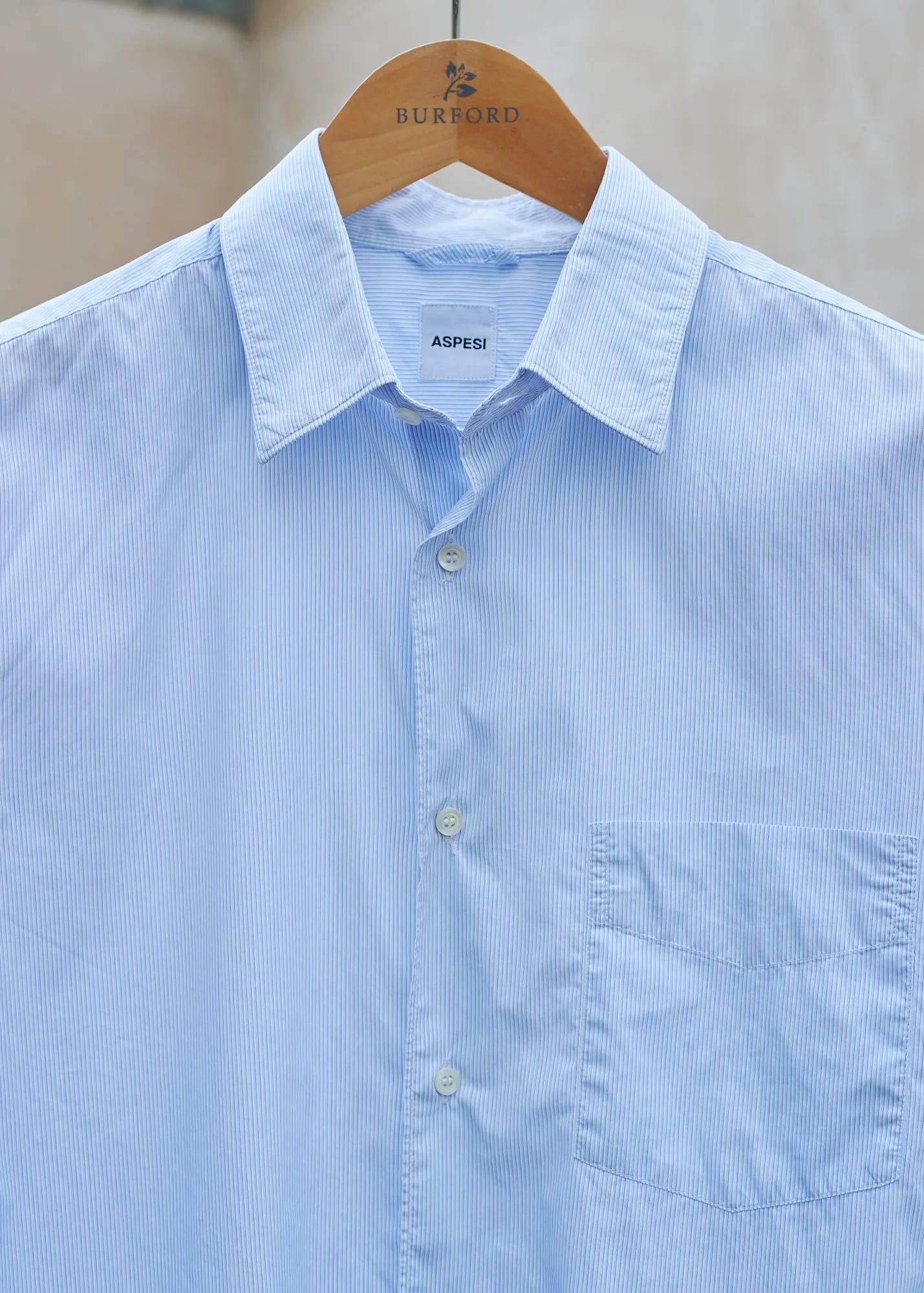 Aspesi Soft Cotton Poplin Blue Striped Shirt - L