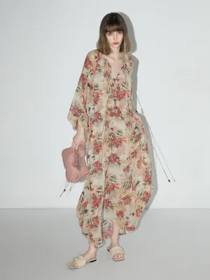 Autumn Floral Chiffon Maxi Dress