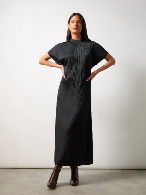 Black High Neck Plisse Dress