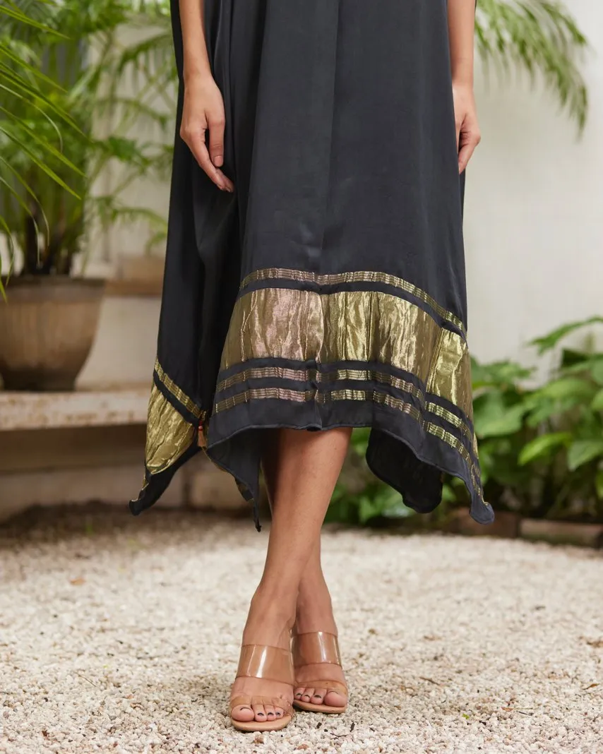 Black Silk Kaftan With Golden Border