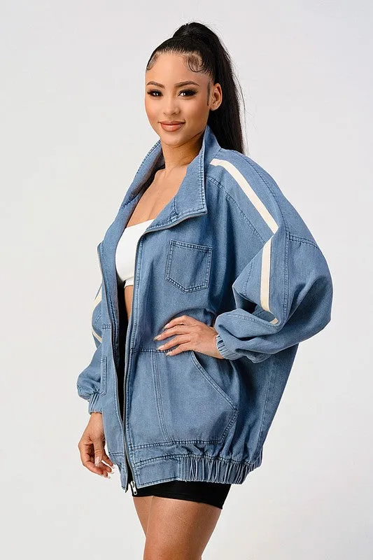 Casual loose fit denim stripe jacket