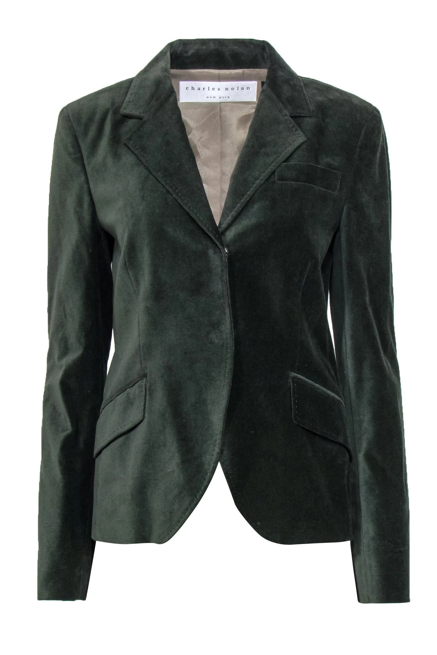 Charles Nolan - Olive Green Velvet Cotton Two Button Blazer Sz 8