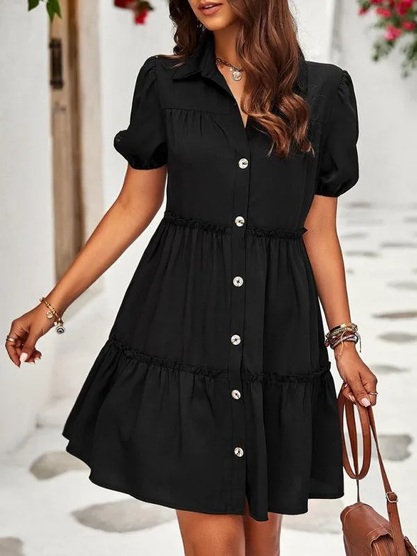 Chic Puff Sleeve Lapel Dress for Fashion-Forward Women