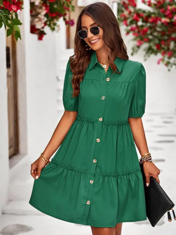 Chic Puff Sleeve Lapel Dress for Fashion-Forward Women