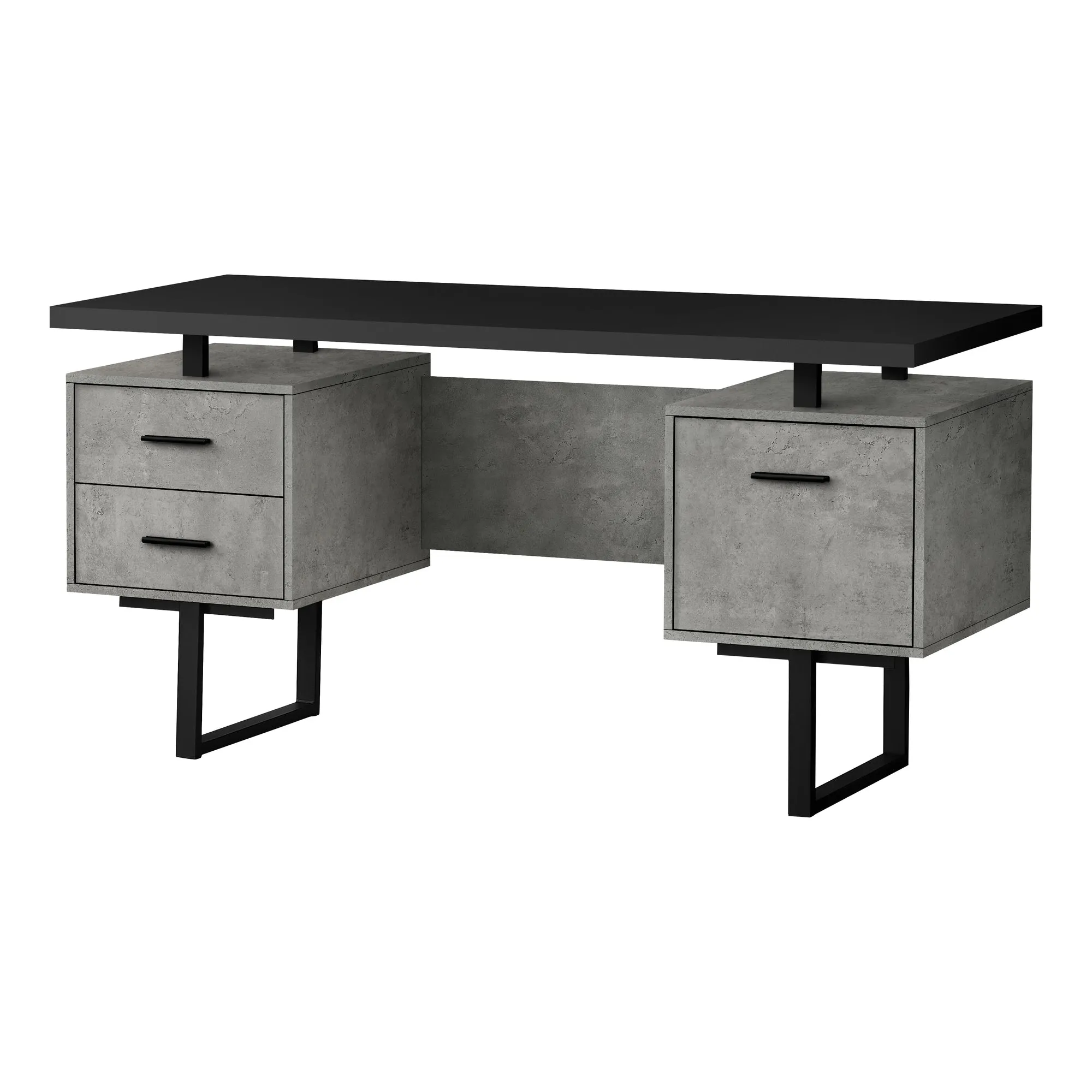 Computer Desk - 60"L / Black/Grey Concrete/ Silver Metal