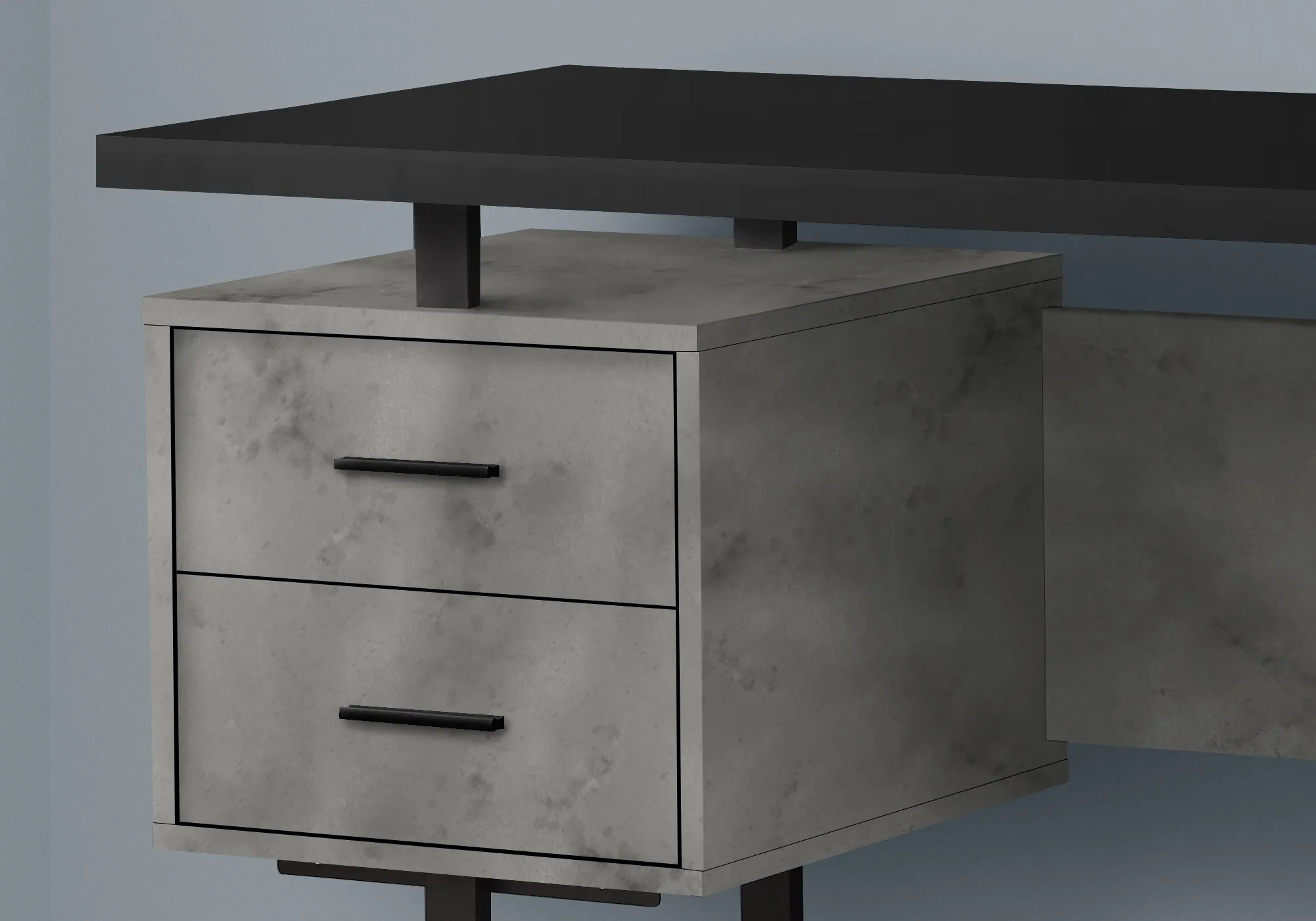 Computer Desk - 60"L / Black/Grey Concrete/ Silver Metal