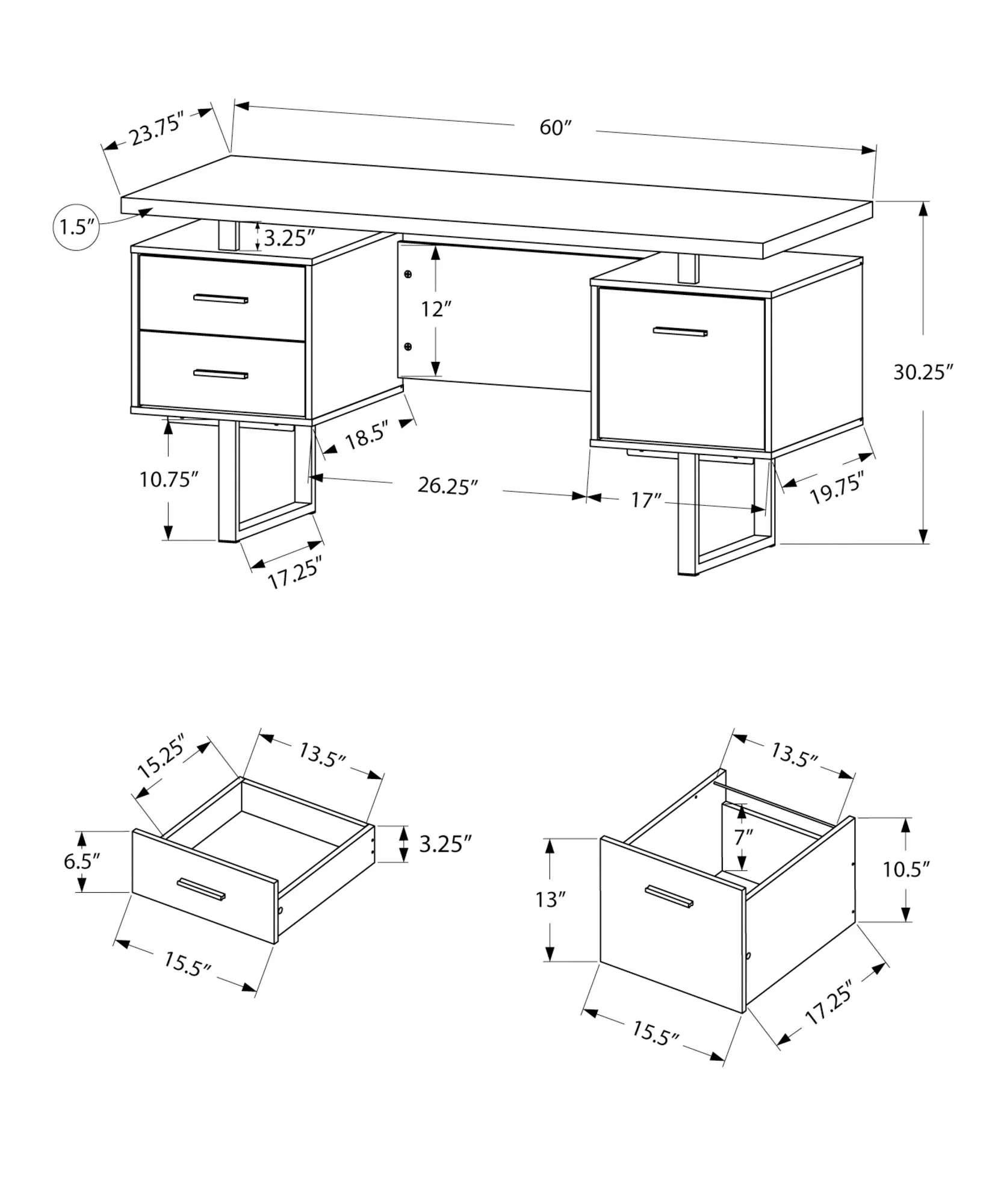 Computer Desk - 60"L / Black/Grey Concrete/ Silver Metal