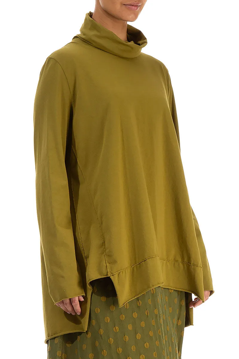 Cowl Neck Golden Olive Cotton Blouse