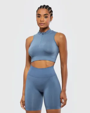 Define Seamless Half Zip Crop Tank | Smoke Blue