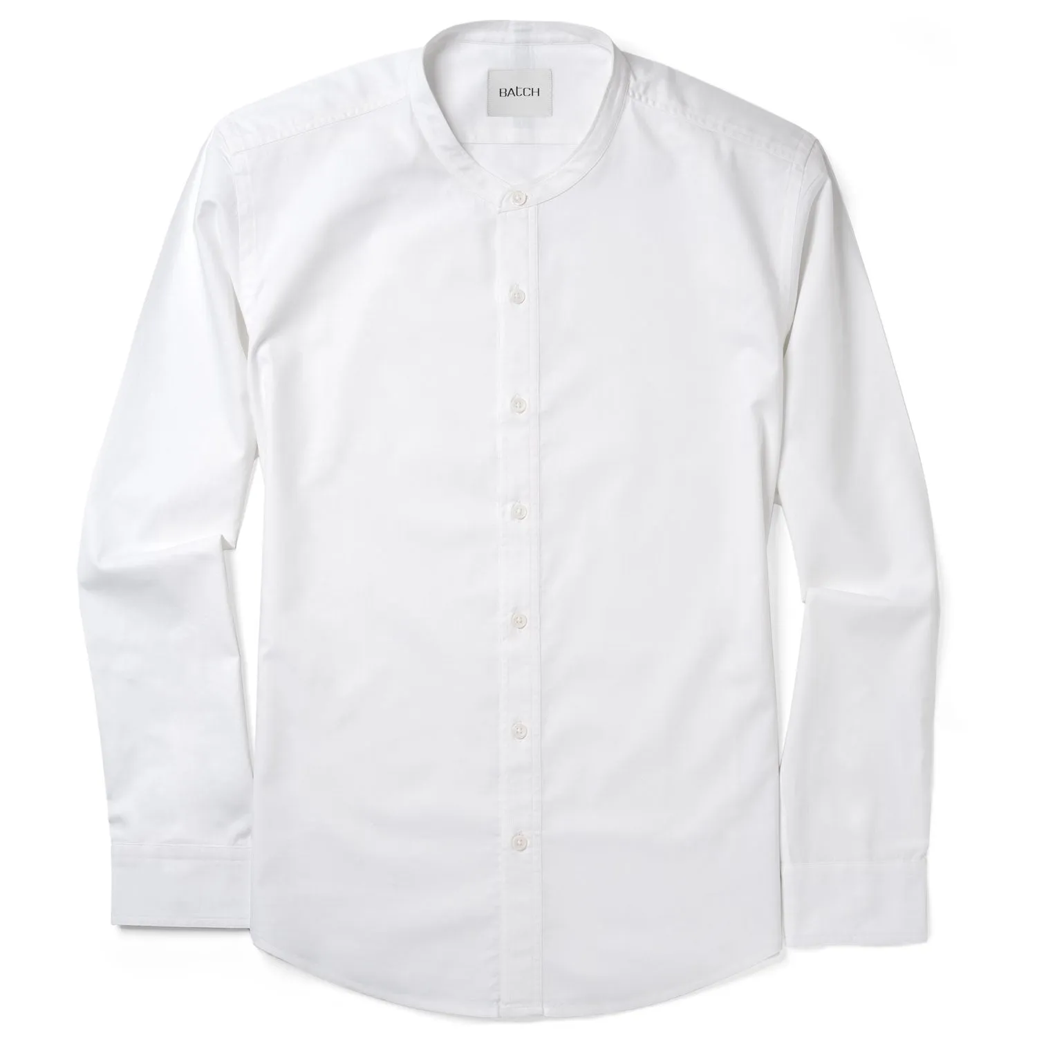 Essential Band Collar Button Down Shirt - Pure White Cotton Twill