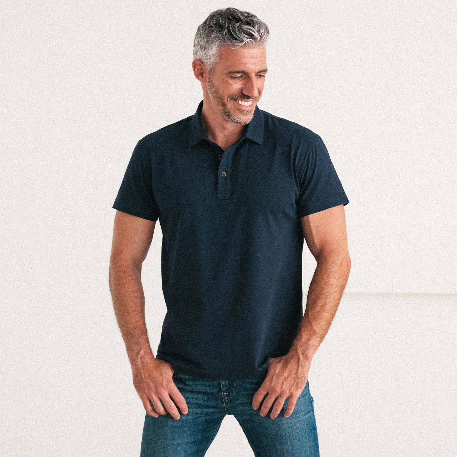 Essential Short Sleeve Polo Shirt –  Navy Cotton Jersey