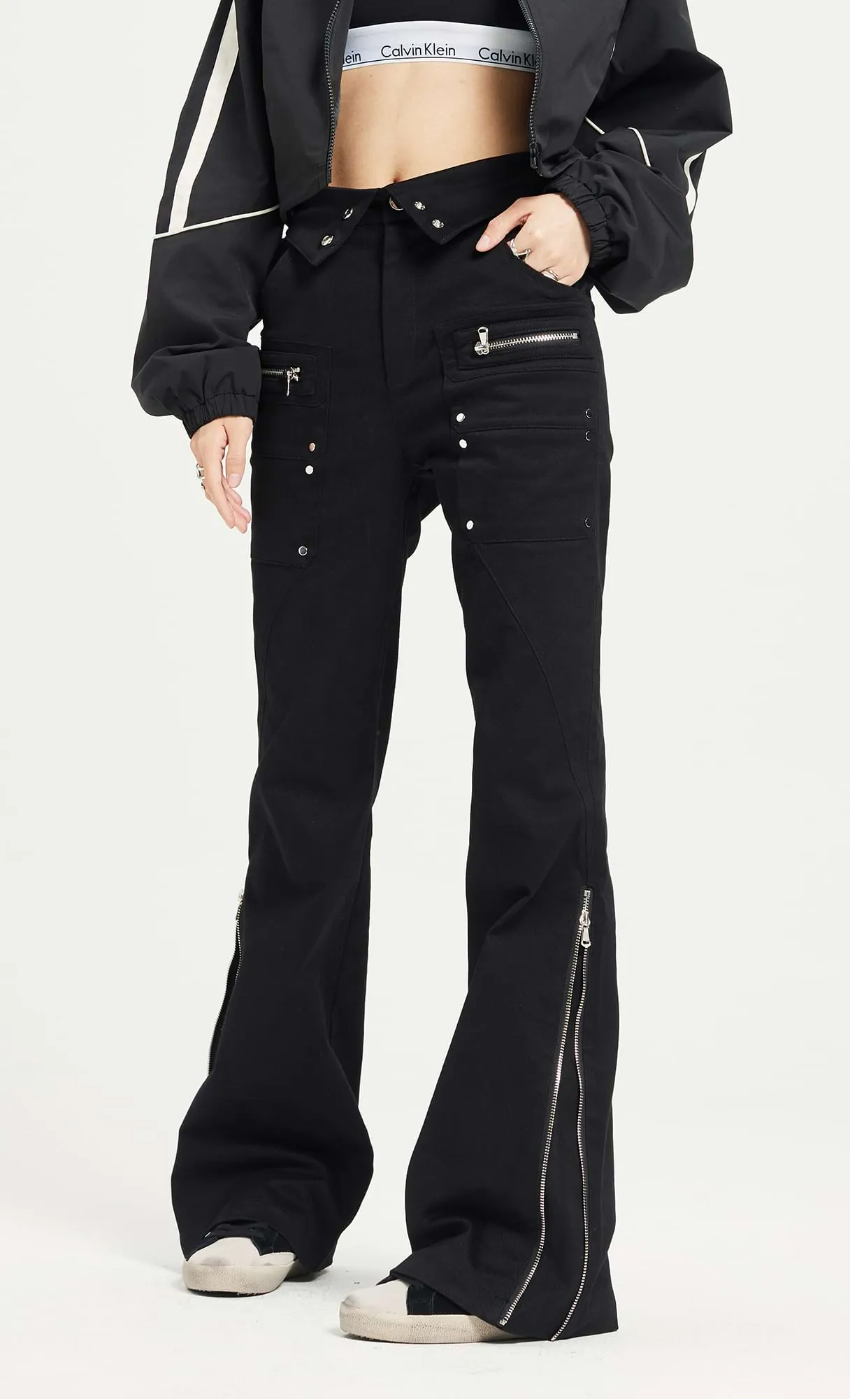 Fold Over Waist Side Zip Pants