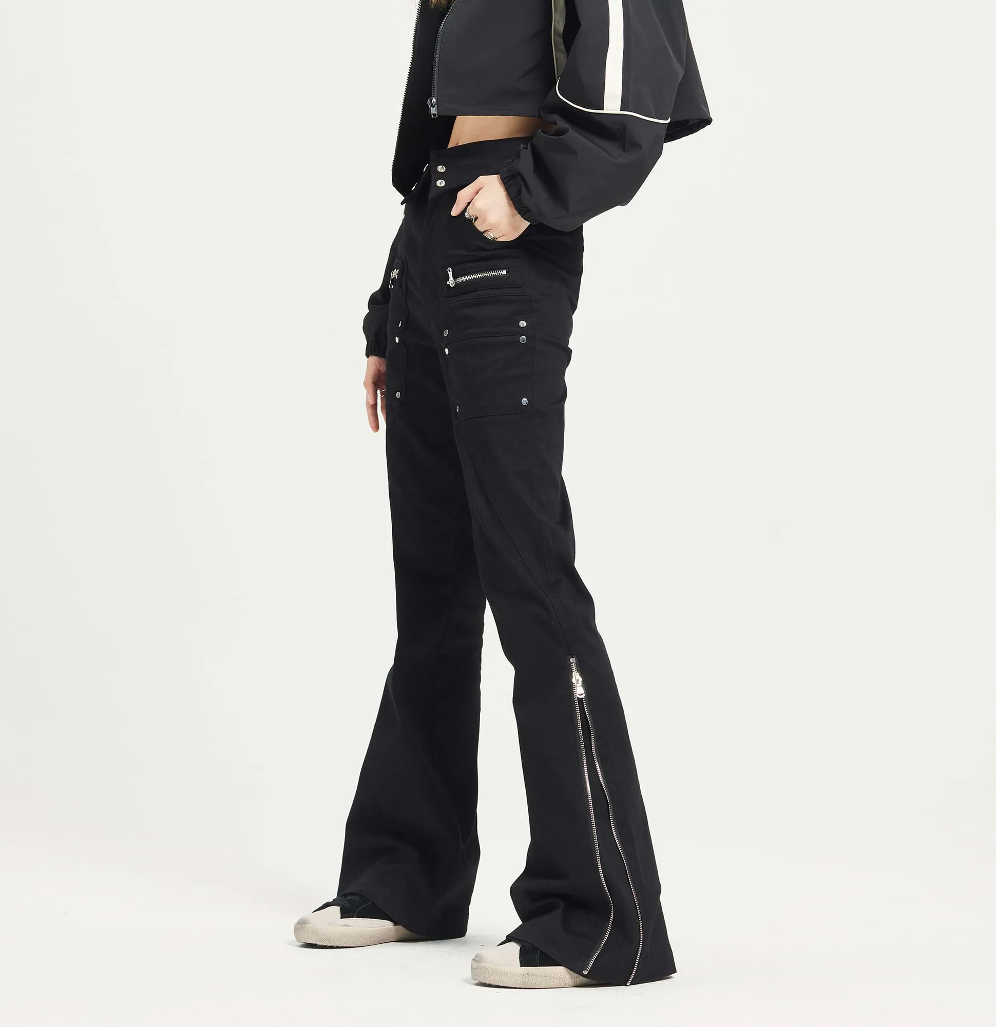 Fold Over Waist Side Zip Pants