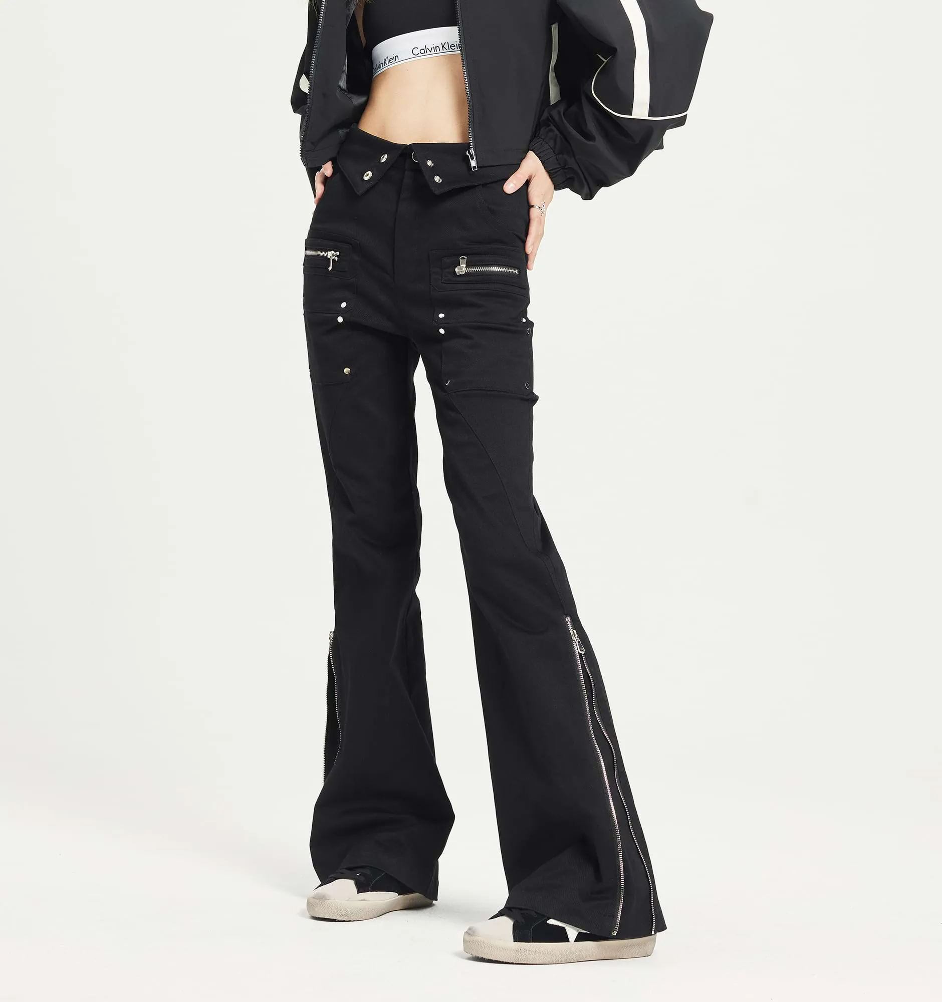 Fold Over Waist Side Zip Pants