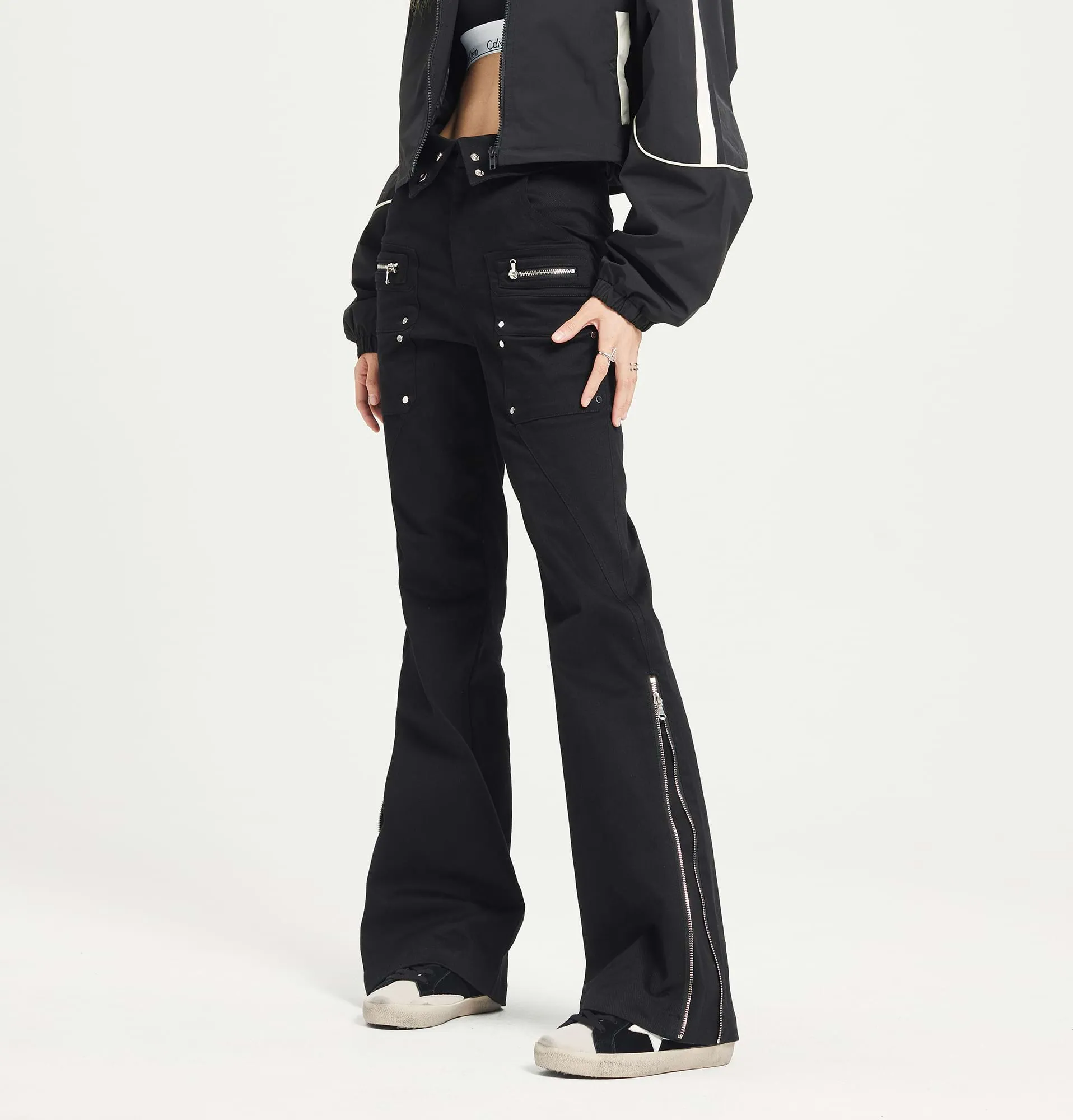 Fold Over Waist Side Zip Pants