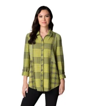 Habitat "Girl Gone Plaid"- Boyfriend Shirt in Pear - 40743 - Size XXL Only