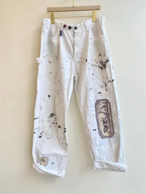 Hand Stitched Farm Life & Butterfly Patches Pants w/ Cracker Jack Charm (Reworked)