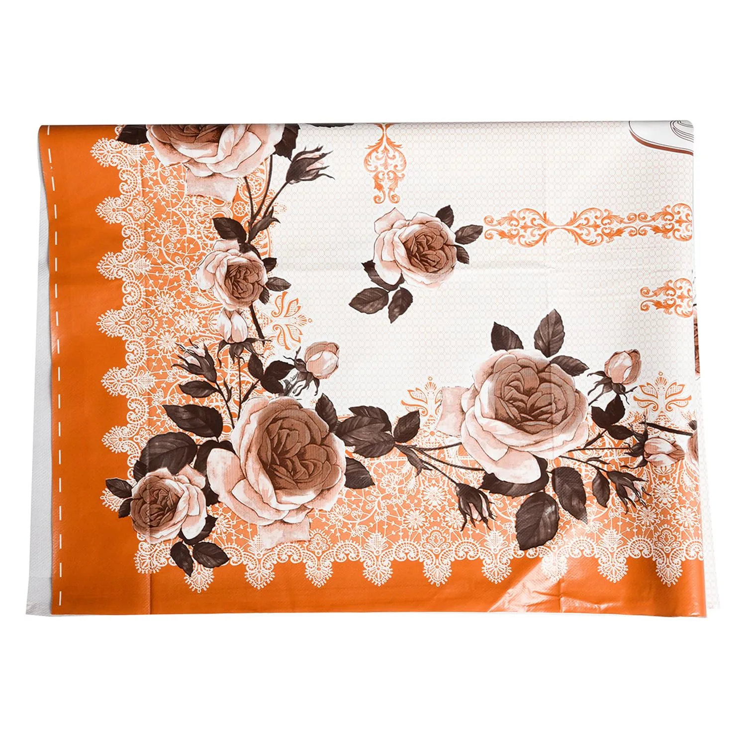 Heart Home Center Table Cover | PVC Cup Design with Floral Border Table Cover | Luxurious Table Protector Cover Without Lace for Home | 40x60 Inch | Orange