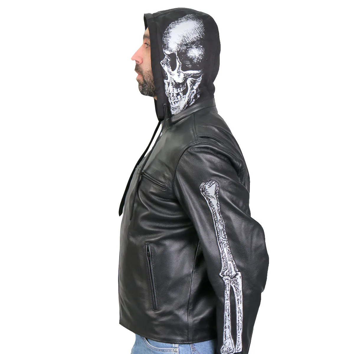 Hot Leathers JKM1031 Men’s ‘Skull and Bones’ Leather Jacket with Flannel Lining