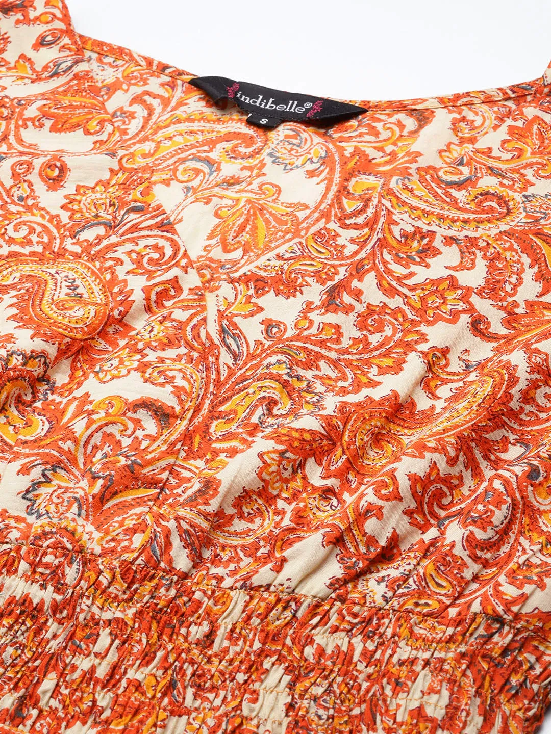 Indibelle Cotton Paisley Print Dress (Orange)