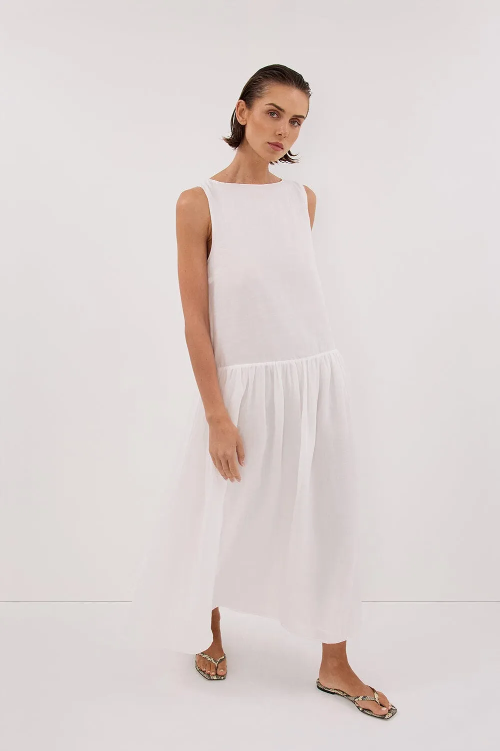 JACQUES WHITE RAMIE MIDI DRESS