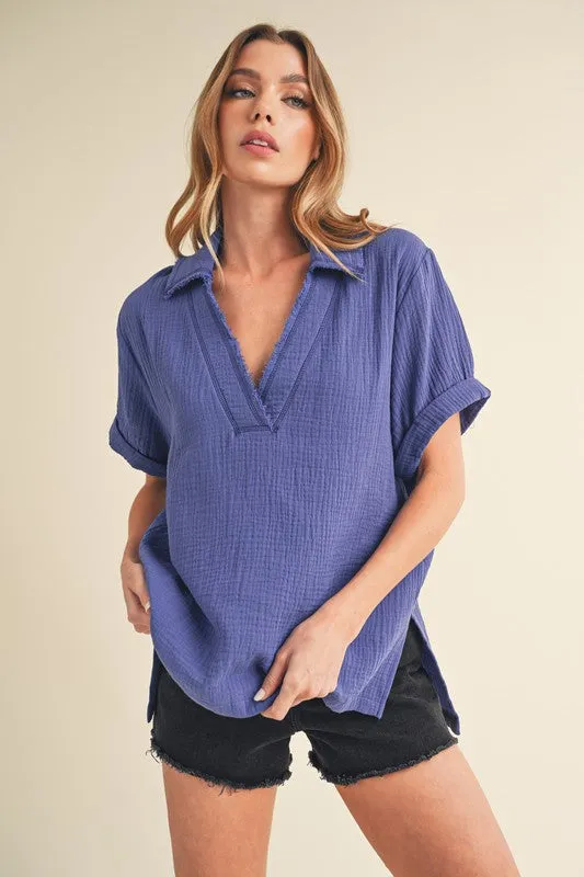 Jamy Collared Short Sleeve Top