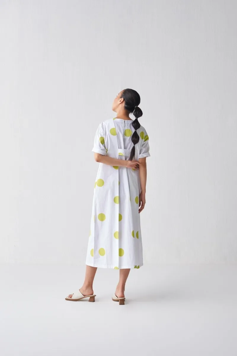 Knife Pleat Dress - Lime Polka