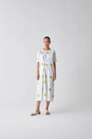 Knife Pleat Dress - Lime Polka