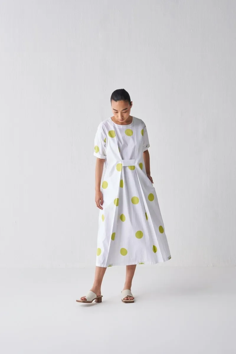 Knife Pleat Dress - Lime Polka