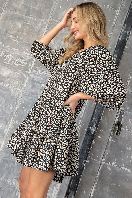 Leopard Puff Sleeve Dress