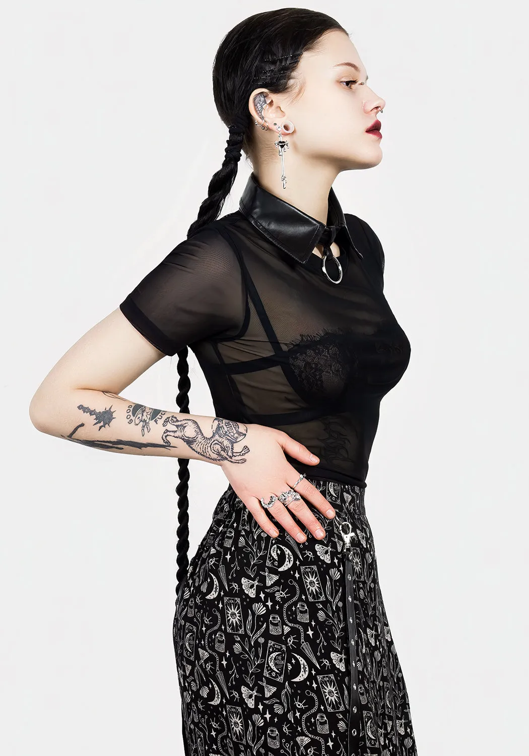 Lita Mesh Detachable Collar Crop Top