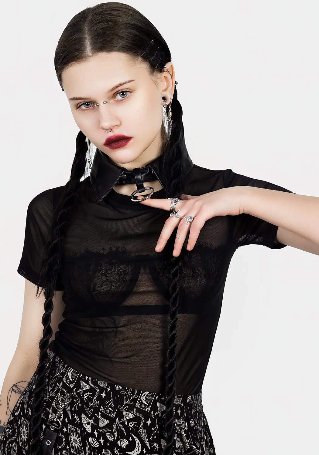 Lita Mesh Detachable Collar Crop Top