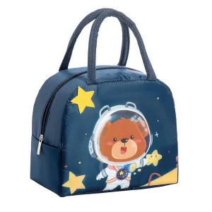 Lunch Box Insulated Bag Soft Leakproof Lunch Bag for Kids Men Women, Durable Thermal Lunch Pail for School Work Office | Fit 6 Cans-Navy blue Space Bear