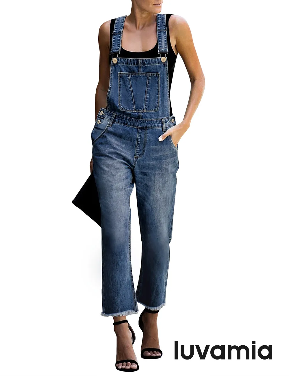 luvamia Women's Casual Stretch Adjustable Denim Bib Overalls Jeans Pants Jumpsuits