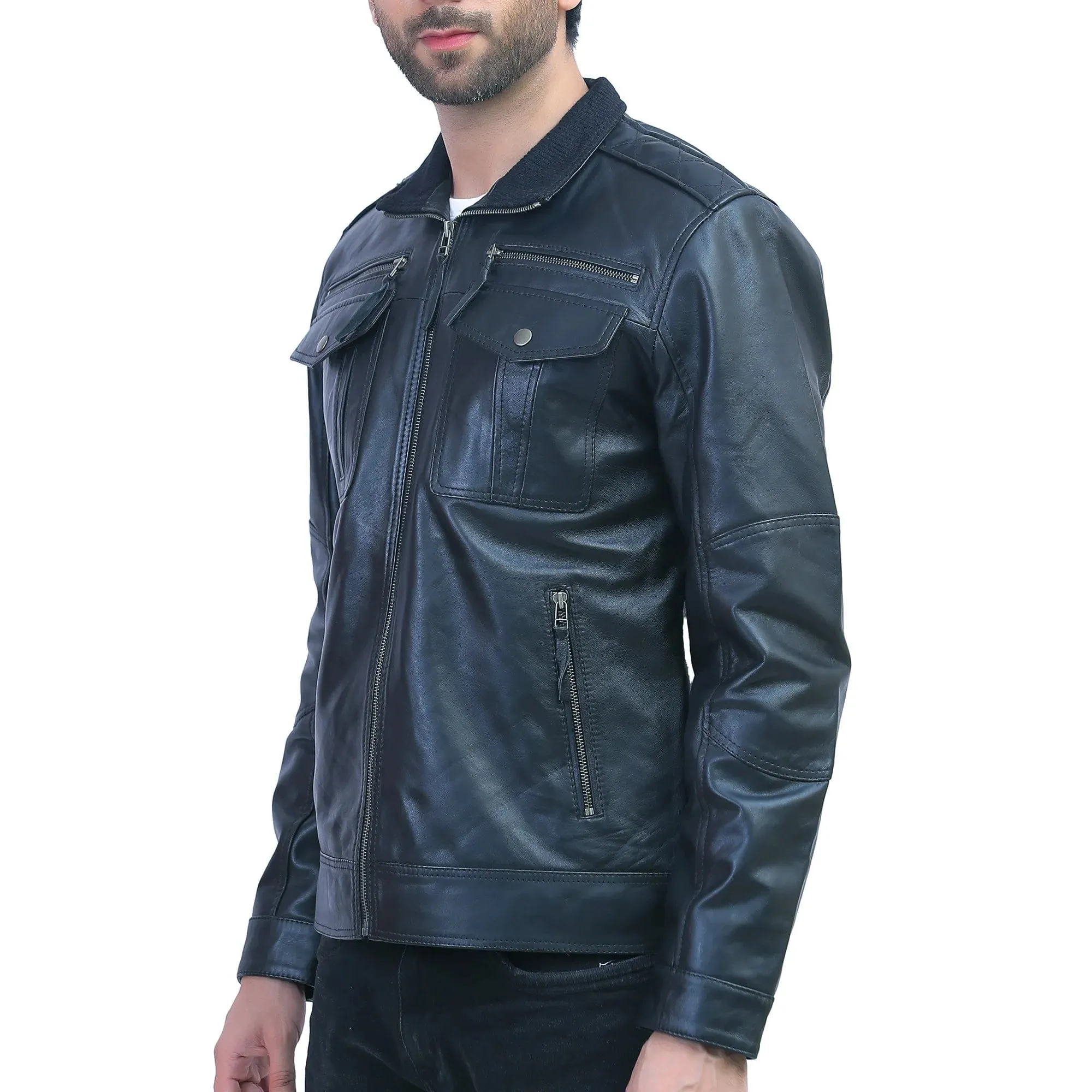 Mens Black Leather Motorcycle Jacket