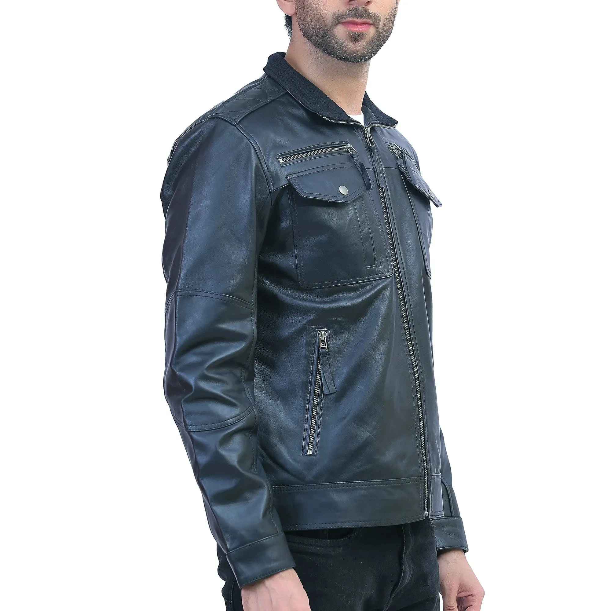 Mens Black Leather Motorcycle Jacket