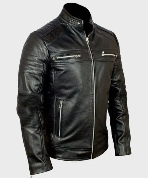 Men's Cafe Racer Black Classic Biker Leather Jacket