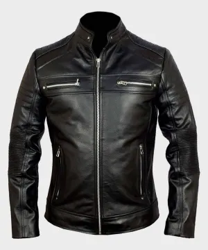 Men's Cafe Racer Black Classic Biker Leather Jacket