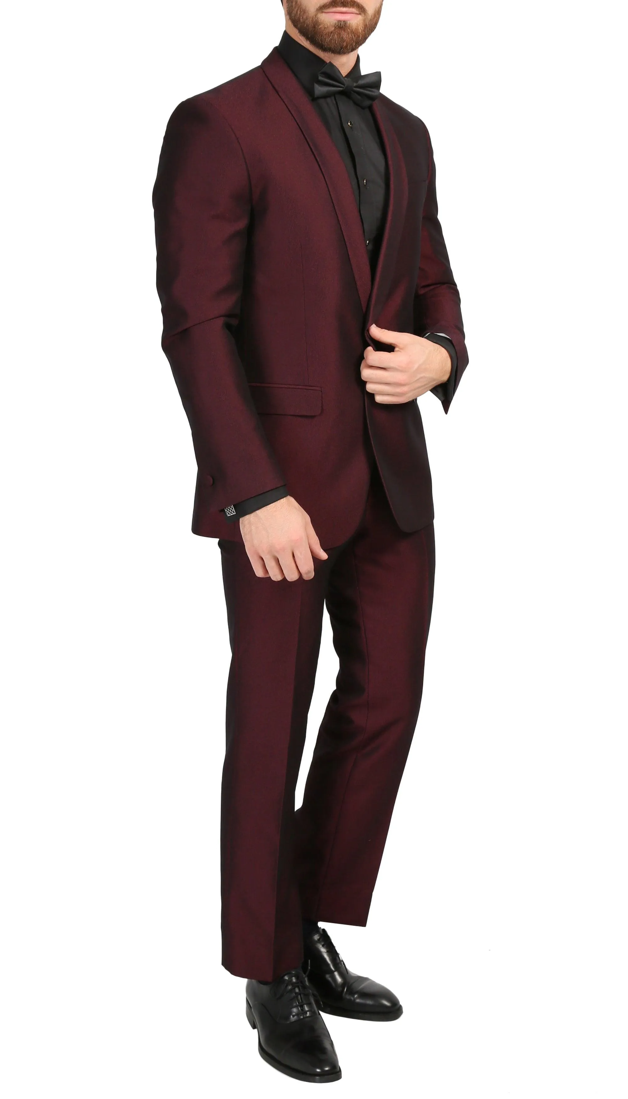 Mens Daxson Burgundy Slim Fit Shawl Collar 3pc Tuxedo