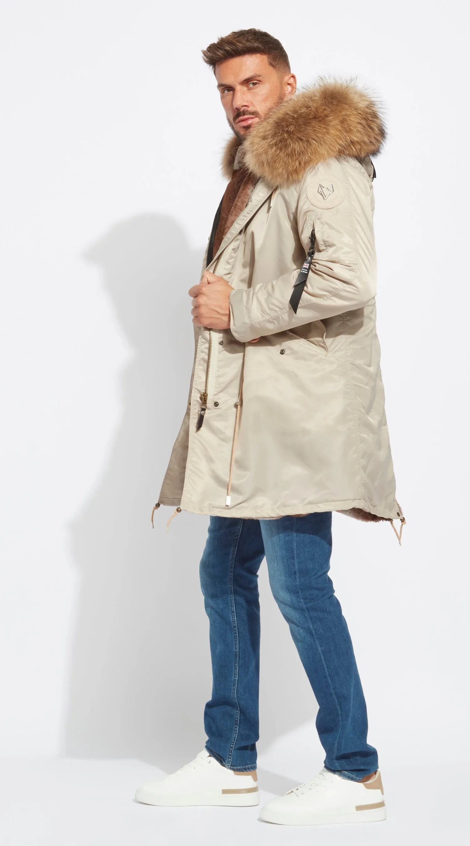 Mens Nude Water-Repellent Luxy Fur Parka - 3/4 Natural