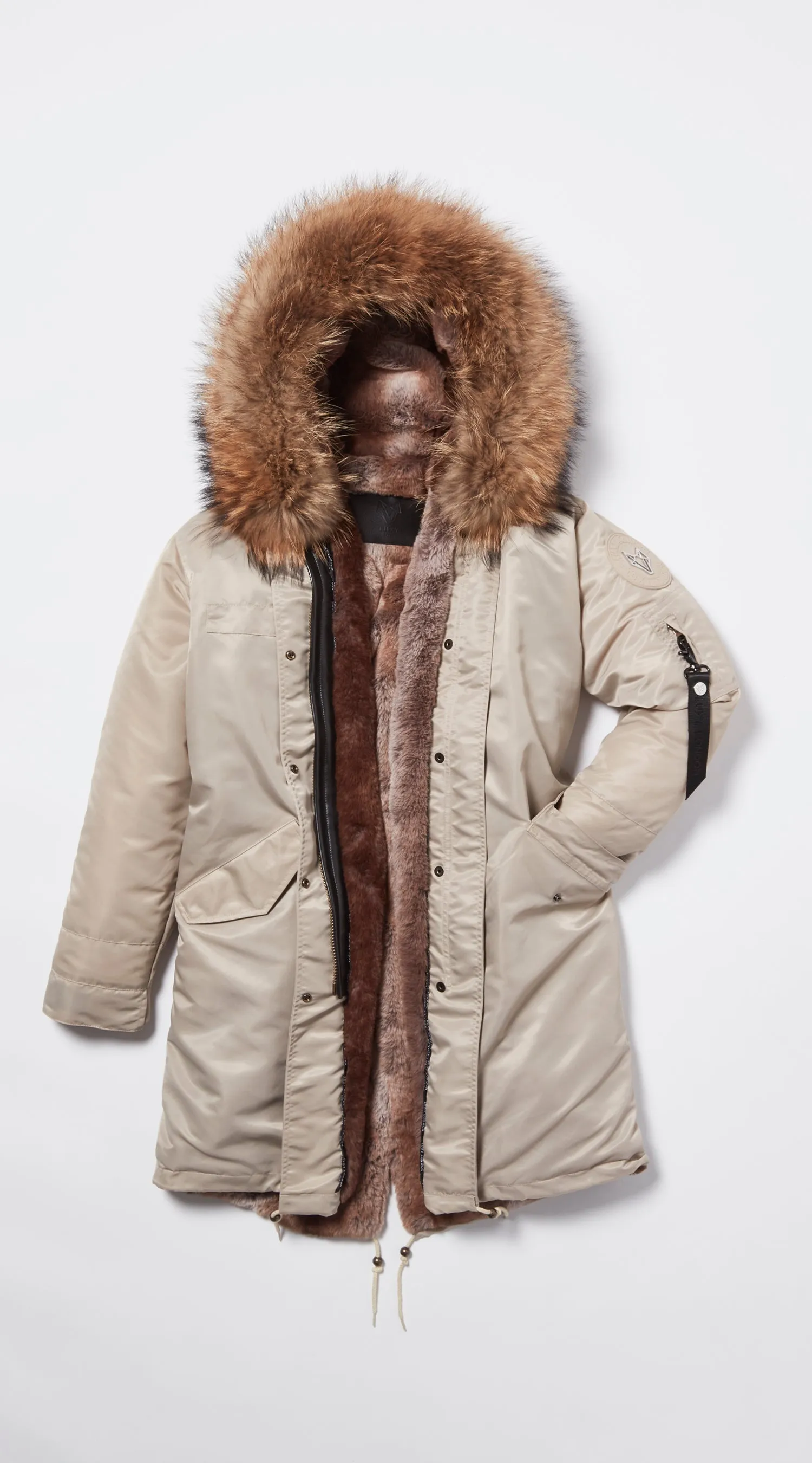 Mens Nude Water-Repellent Luxy Fur Parka - 3/4 Natural