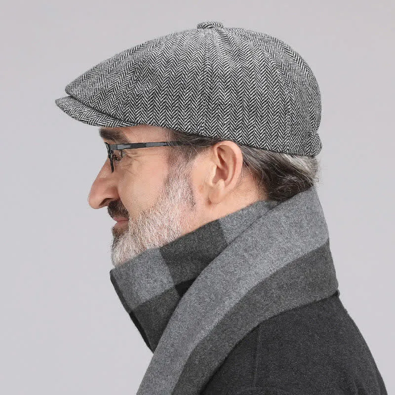 Men's Versatile Herringbone Octagonal Beret Cap