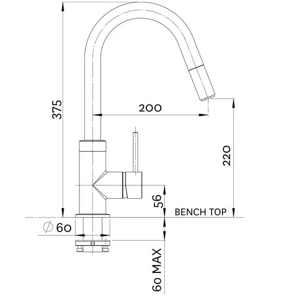 Methven Culinary Gooseneck Pull Out Sink Mixer-Chrome/Matte Black