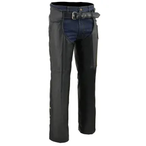 Milwaukee Leather Chaps for Men's Black Thick Braided Naked Soft Leather -Front Coin Pocket Motorcycle Chap- ML1135