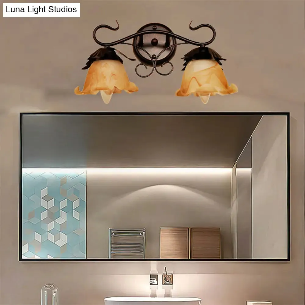 Modern Floral Yellow Glass Vanity Wall Sconce - Stylish 1/2/3-Light - Black Finish Wall Mount Lighting