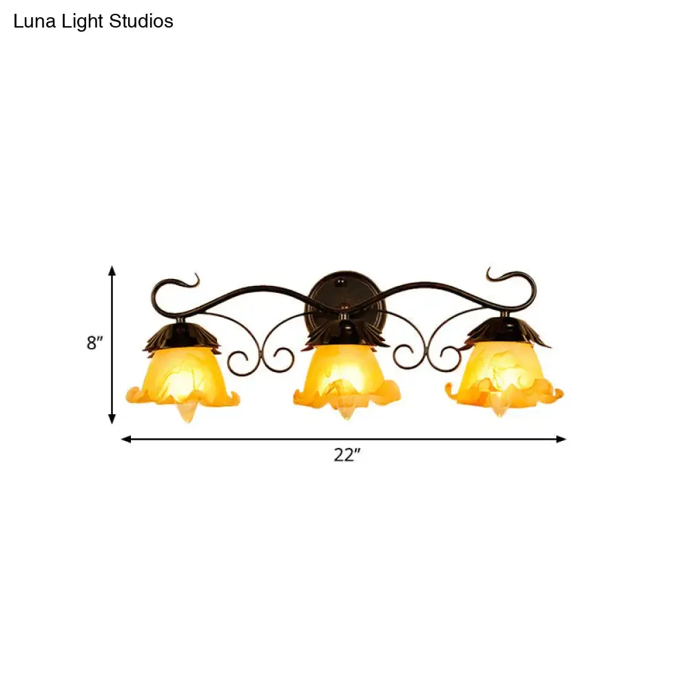 Modern Floral Yellow Glass Vanity Wall Sconce - Stylish 1/2/3-Light - Black Finish Wall Mount Lighting